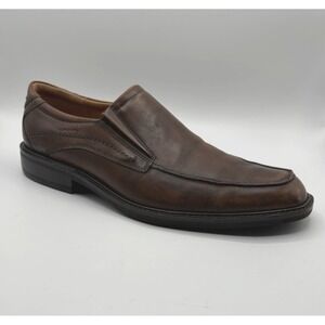 ECCO Loafer Men's Size 10 Brown Leather Slip On Apron Toe Casual Dress Shoe